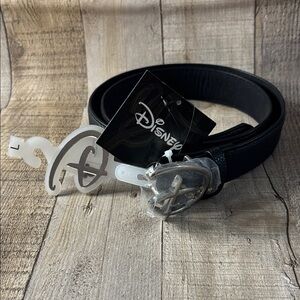 Disney Women’s Size Large Black Belt with Silver Disney logo Buckle‎